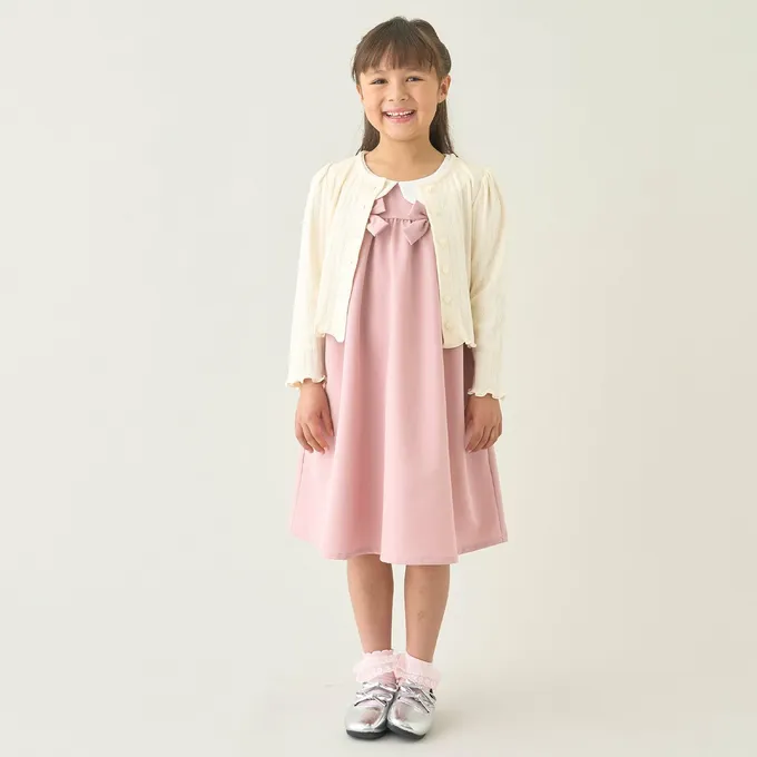 日本 Lycee mine - 優雅正式感圓領胸前緞帶短袖洋裝-薰衣草