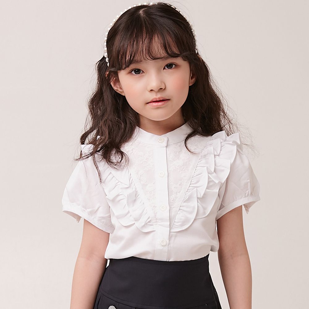 韓國 Coco Bang - 雕花層次荷葉裝飾襯衫-白