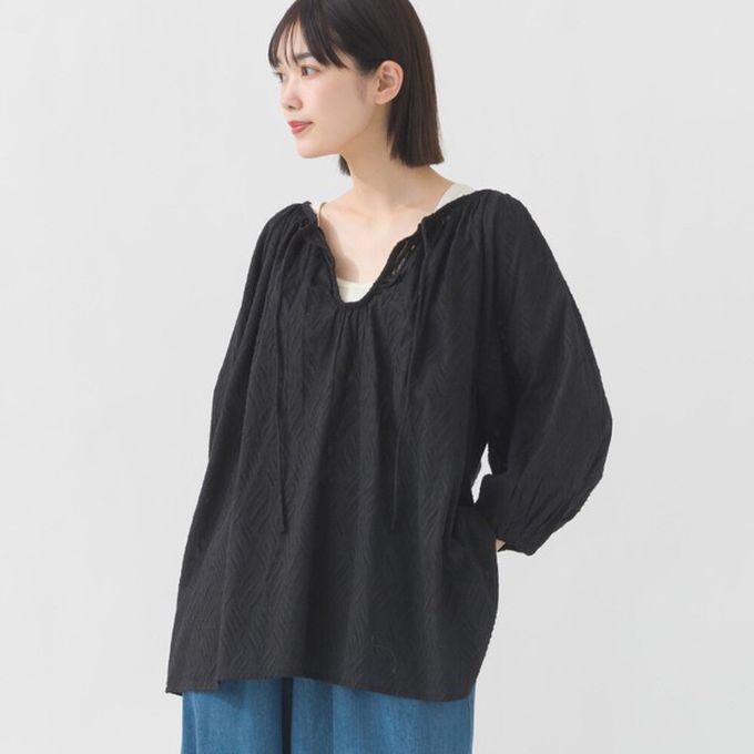 日本 OMNES - 100%印度棉 前後2way典雅緹花七分袖上衣-深紫