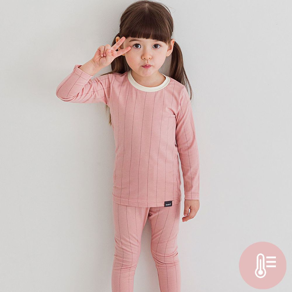 韓國 Cordi-i - 德國Viloft天然纖維保暖衣套裝-淺色線條-粉紅