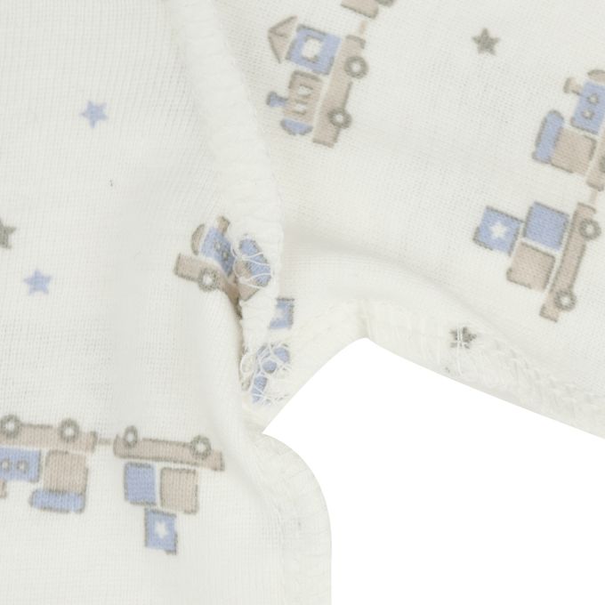 akachan honpo - 長袖前開式速乾包屁衣-2件組 玩具列車-藍色