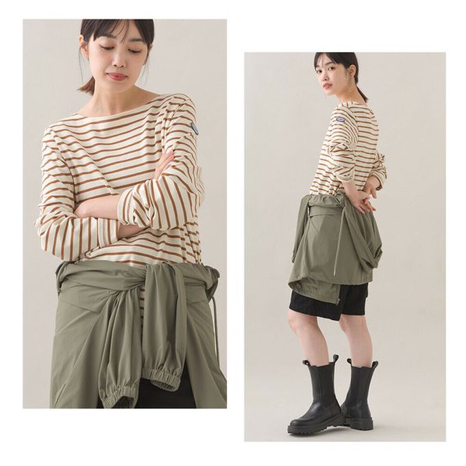 日本 OMNES - [必收款]100%棉 條紋船領長袖上衣-白x海軍藍