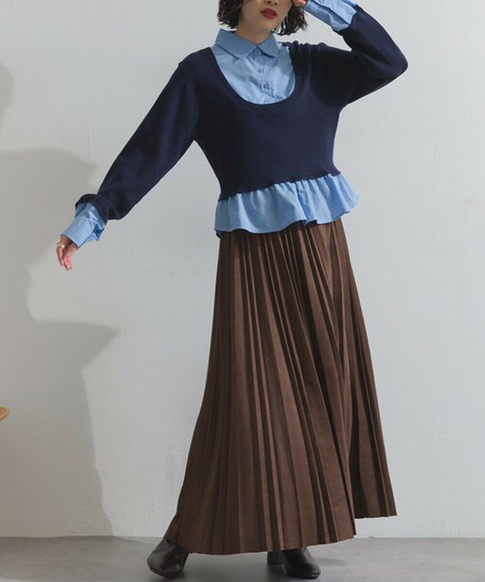 日本 ELENCARE DUE - 俐落低調麂皮百褶長裙-象牙米