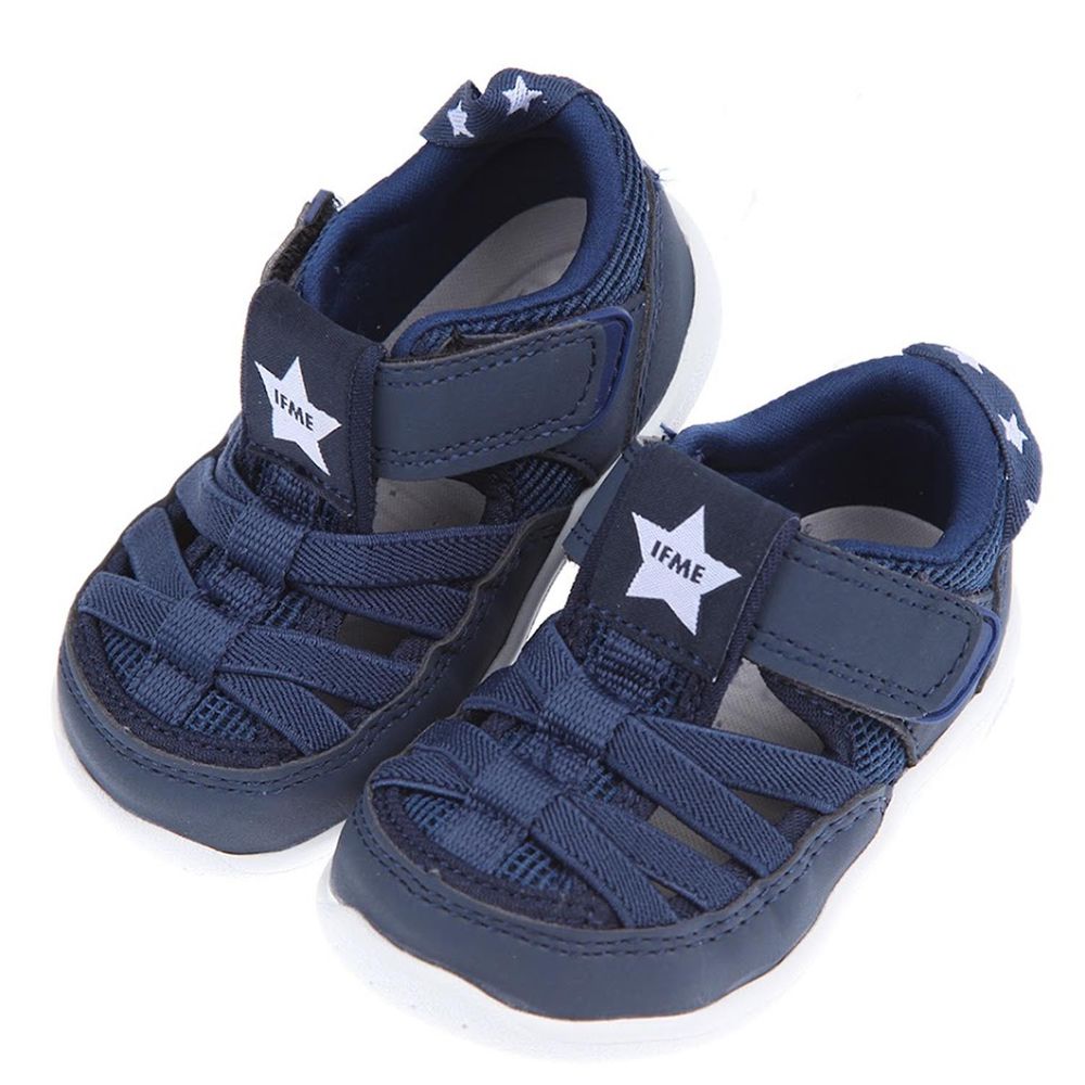 日本IFME - 海軍藍色星星寶寶機能水涼鞋-深藍色