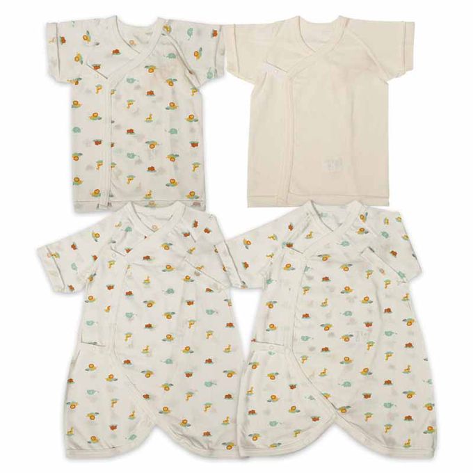 akachan honpo - 新生兒內衣4件組-象牙白色 (肚衣:50cm蝴蝶裝:50~60cm)