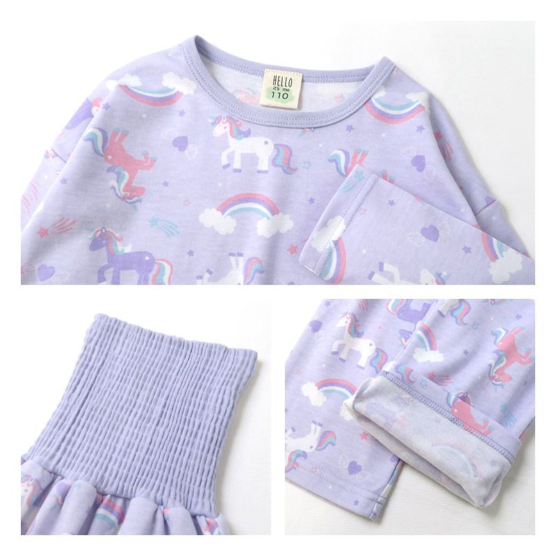 日本 ZOOLAND - 舒適保暖腹卷長袖睡衣/家居服-獨角獸-淺紫