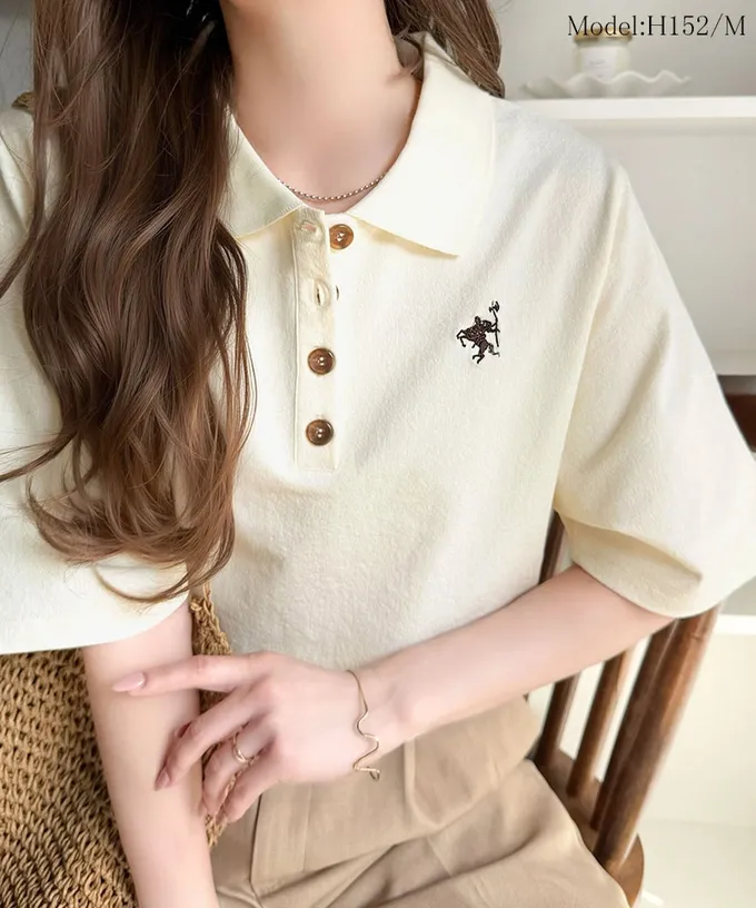 日本 Classical Elf - 素雅經典logo刺繡短袖POLO衫-咖啡