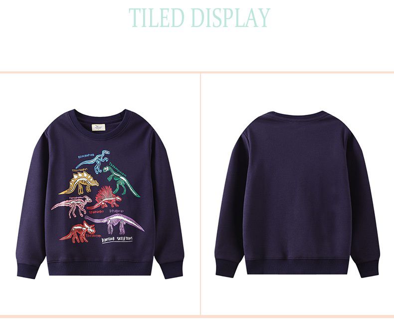 Jumping meters - 夜光圓領棉質長袖上衣/大學T-恐龍化石介紹-深藍色