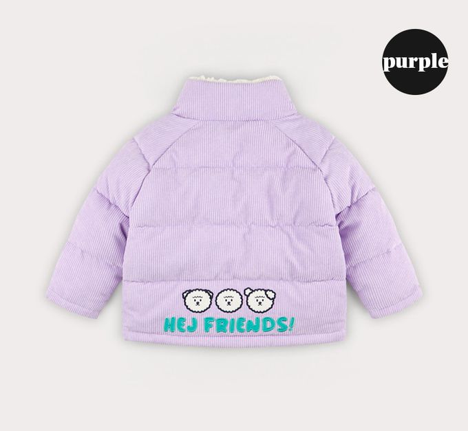 韓國 HEJMINI - 狗狗好朋友燈芯絨立領拉鍊外套-淺紫