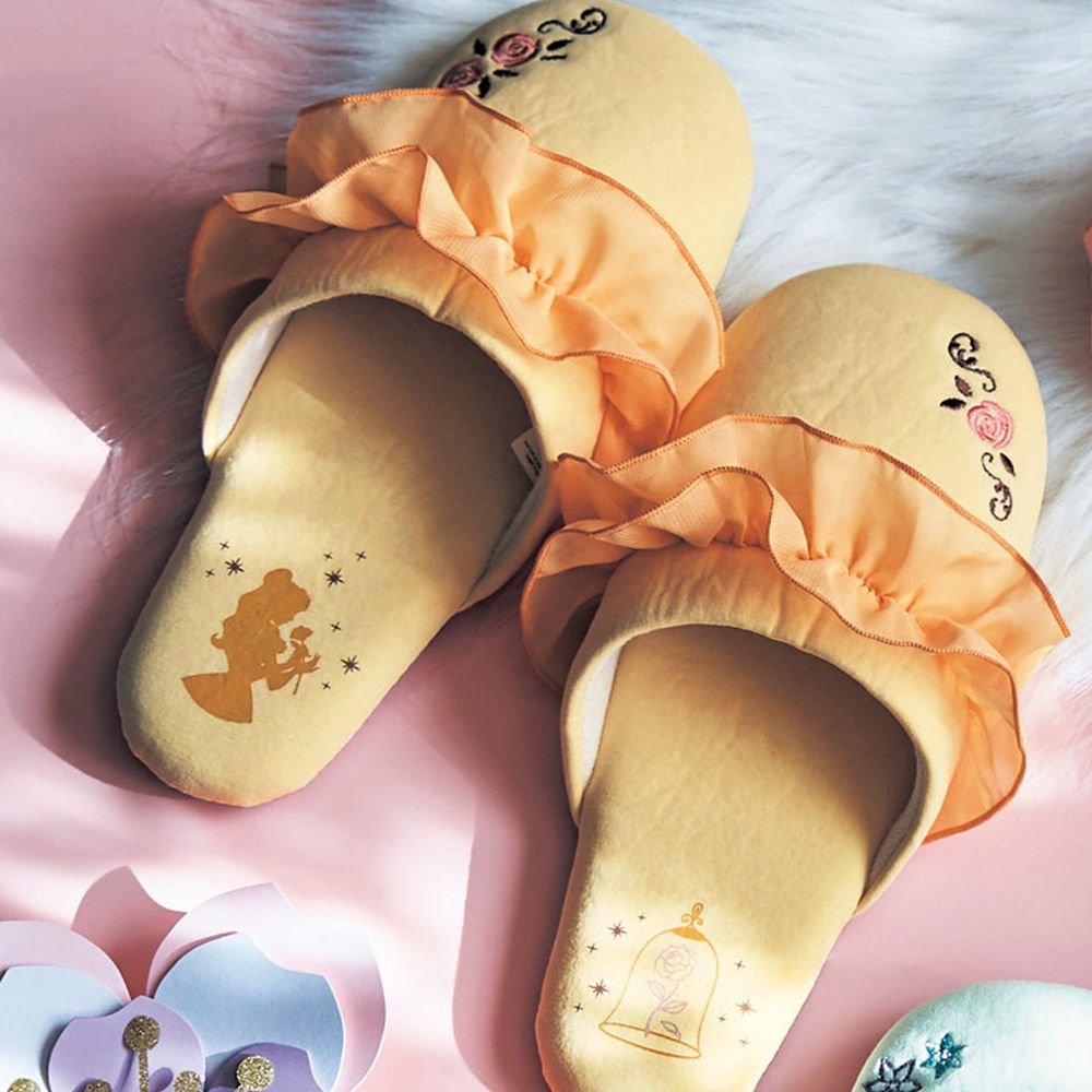 日本千趣會 - 迪士尼公主荷葉邊室內拖鞋-貝兒-黃 (23-25cm)