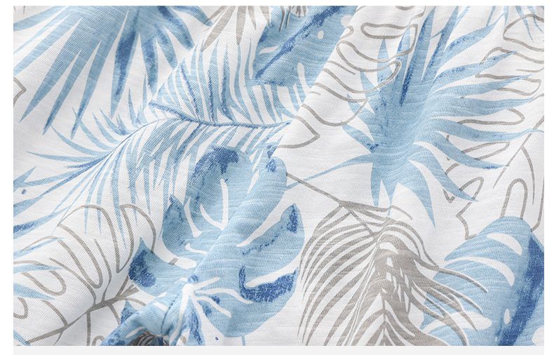 純棉束口長褲/防蚊褲-葉子-藍+白