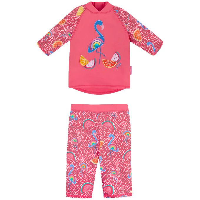 英國 JoJo Maman BeBe - 嬰幼兒/兒童兩件式防曬泳裝-繽紛紅鶴