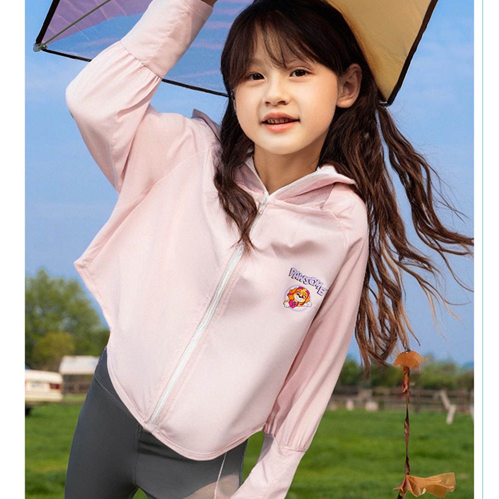 卡通汪汪隊圓弧下擺連帽防曬外套-卡通人物天天-粉色