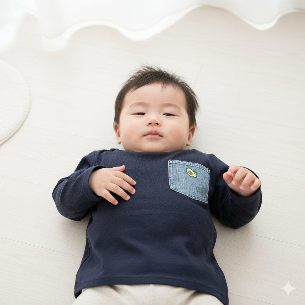 T恤-丹寧布口袋-深藍色