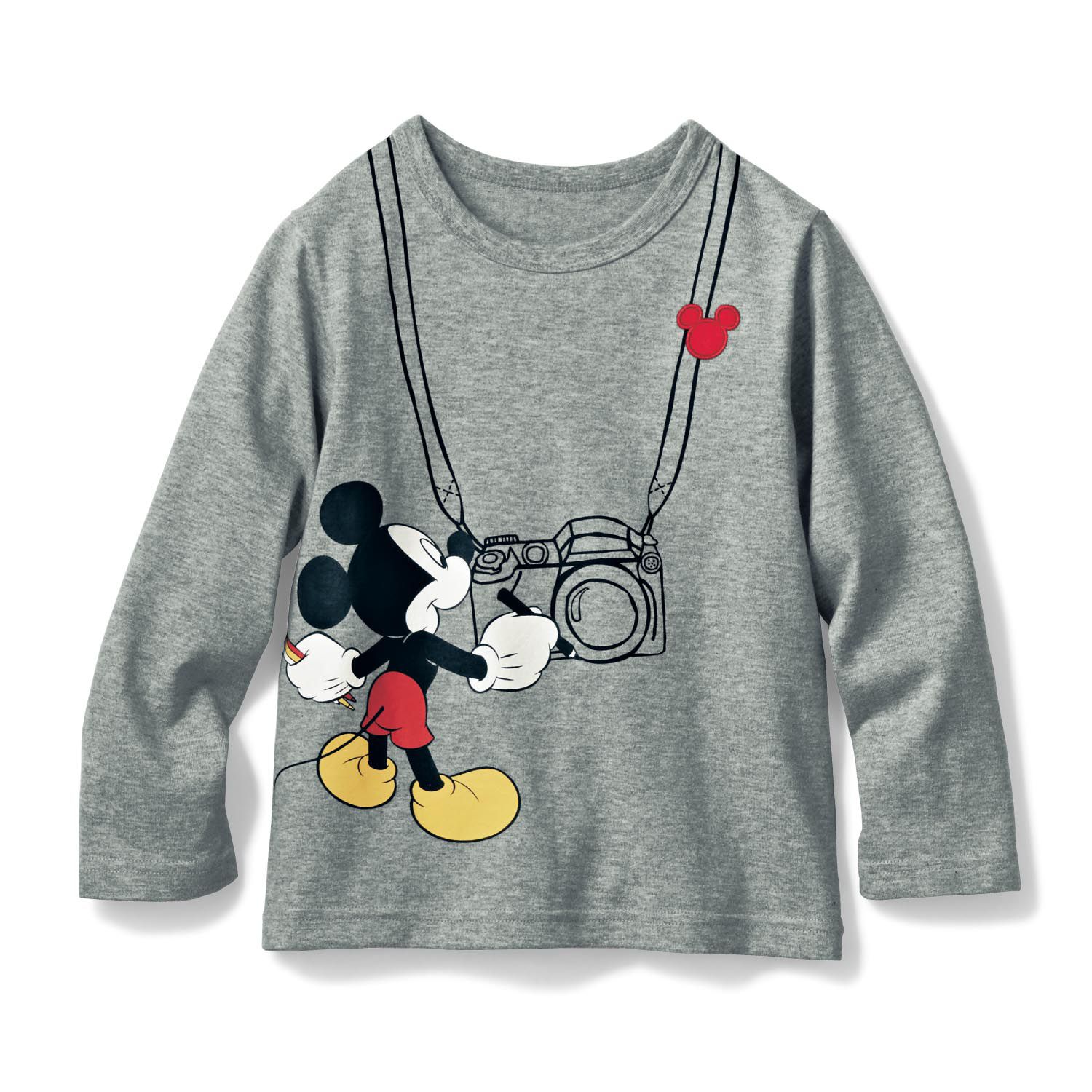 日本千趣會 - 迪士尼印花長T-米奇手繪相機-灰
