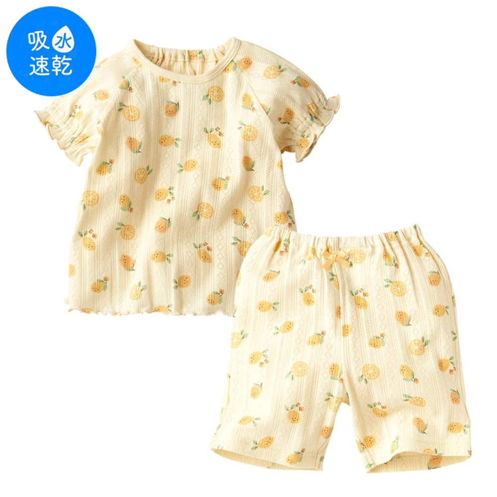 幫助睡眠短袖家居服-檸檬-奶油色