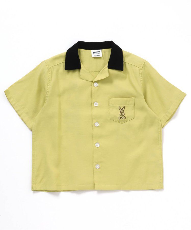 日本 BREEZE - 聯名款 露營風刺繡印花短袖襯衫-軍綠