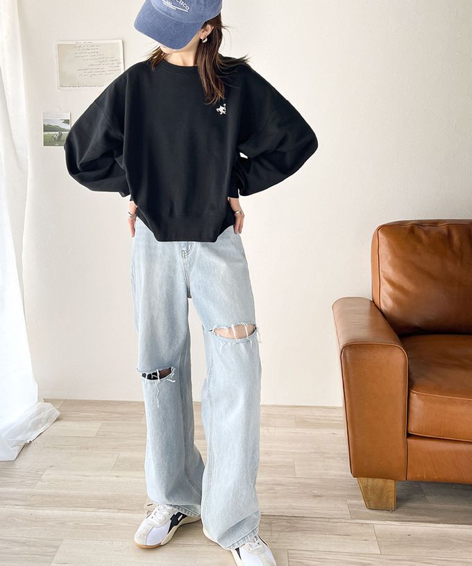 日本 Classical Elf - 低調logo刺繡裏毛休閒T恤-杏