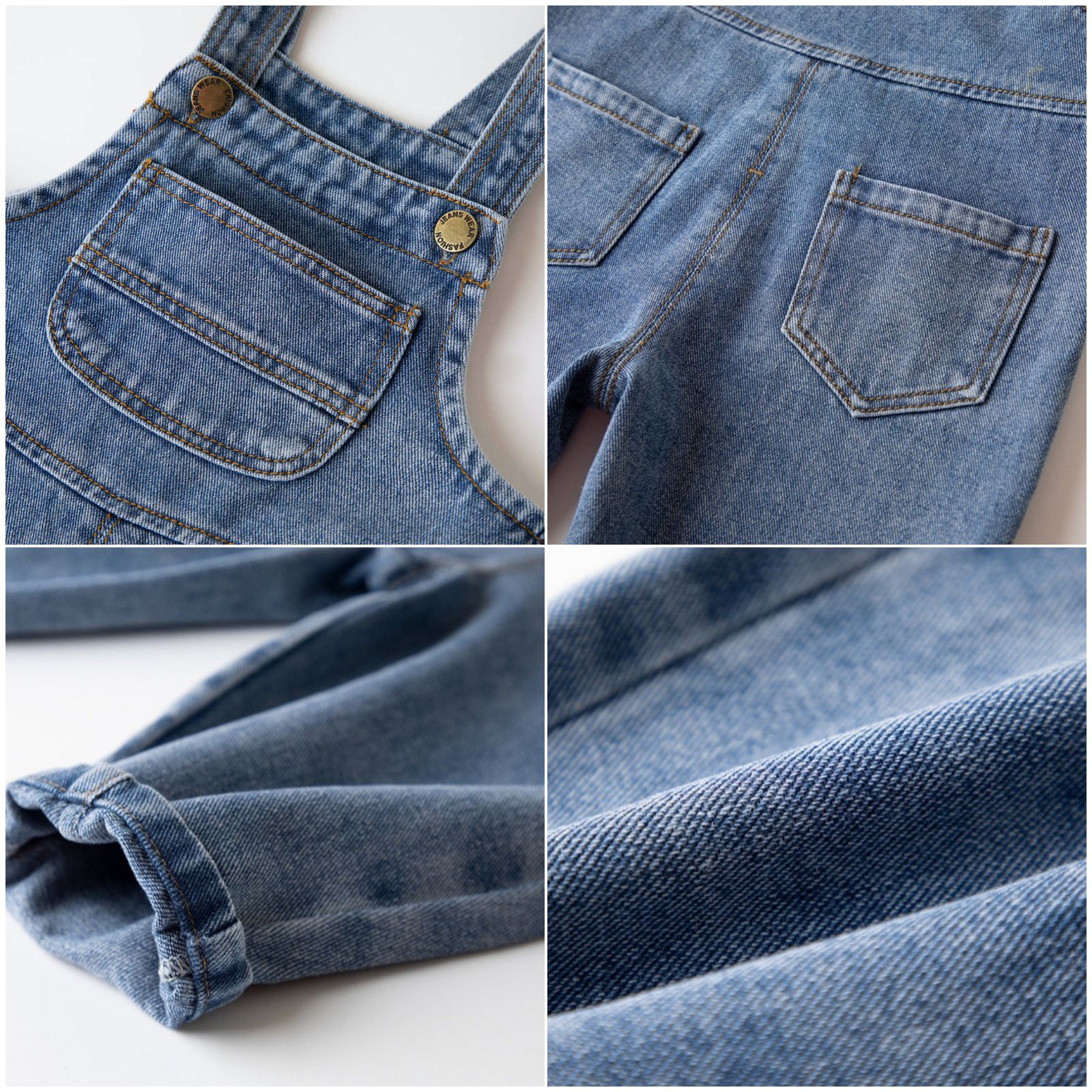 牛仔吊帶褲-翻翻口袋款-藍色