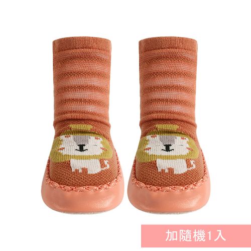 JoyNa - 寶寶學步鞋 襪鞋 室內鞋 嬰兒襪(底部有止滑膠)-2雙入-橘紅獅子+隨機1雙