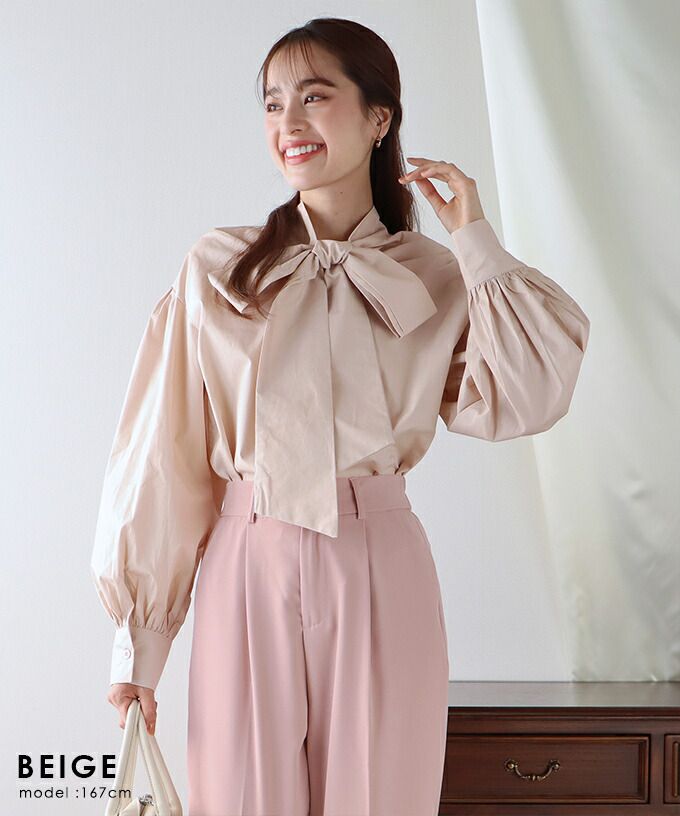 日本 BLUE EAST - 前後2way大蝴蝶結綁帶長袖襯衫-白