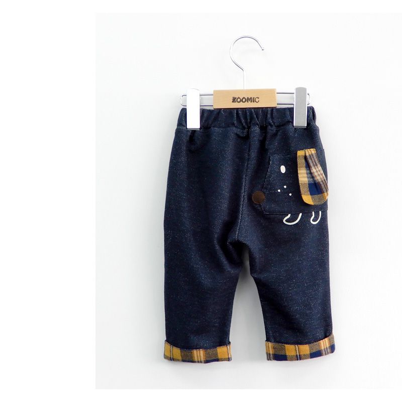 日本 ZOOLAND - 印花拼接七分褲-狗狗格紋-深藍