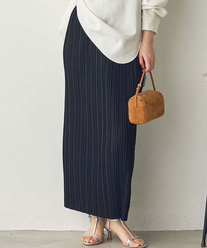 日本 Sans Souci 34+ - 細摺搖曳優雅長裙(全腰鬆緊)-炭灰 (M)