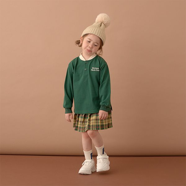 日本 b-ROOM - 運動風立領長袖Polo衫-深藍x棕