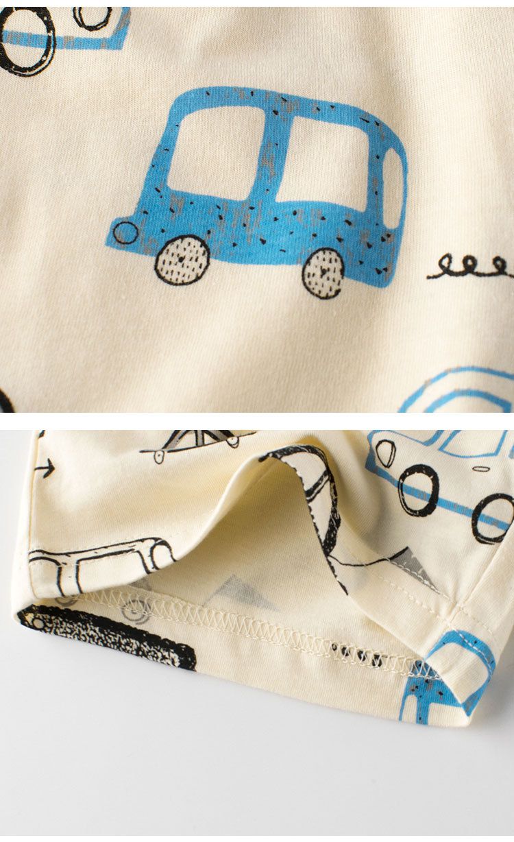 純棉腰鬆緊輕薄休閒短褲/家居褲-越野車車-米白色