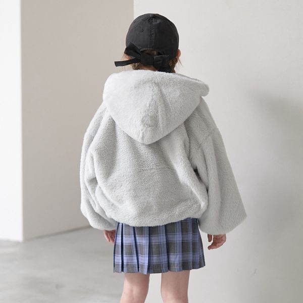 日本 Lycee mine - 泰迪熊蓬鬆感連帽外套-卡其米