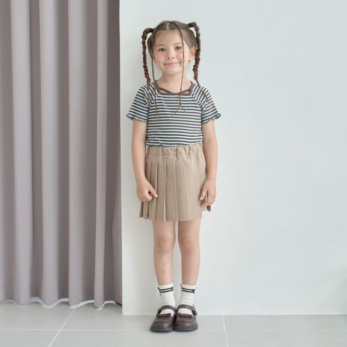 日本 Lycee mine - 小甜心線條領口短袖上衣-條紋-黑白