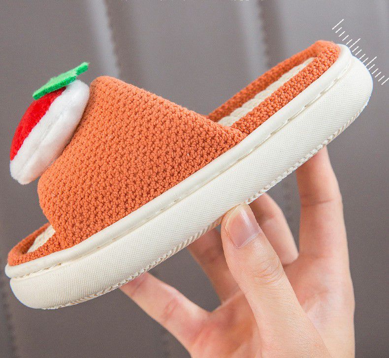 兒童款亞麻室內拖鞋-立體水果-藍色