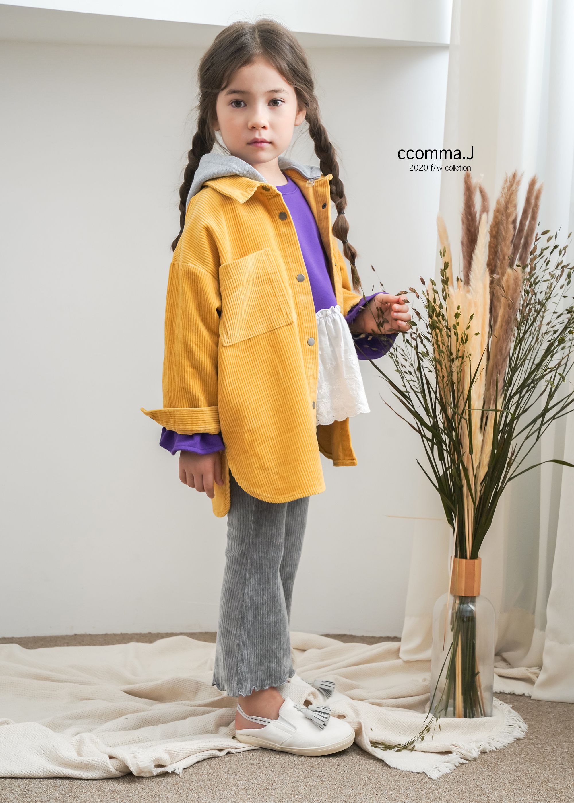 韓國 ccomma. J - 燈芯絨連帽夾克-芥末黃