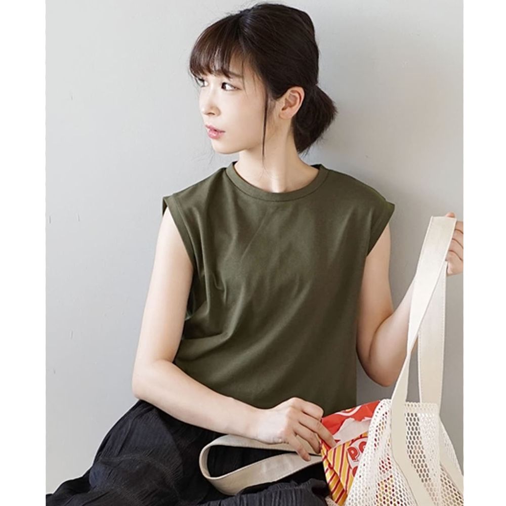 日本 zootie - Design+系列 透氣舒適肩線修飾無袖上衣-墨綠