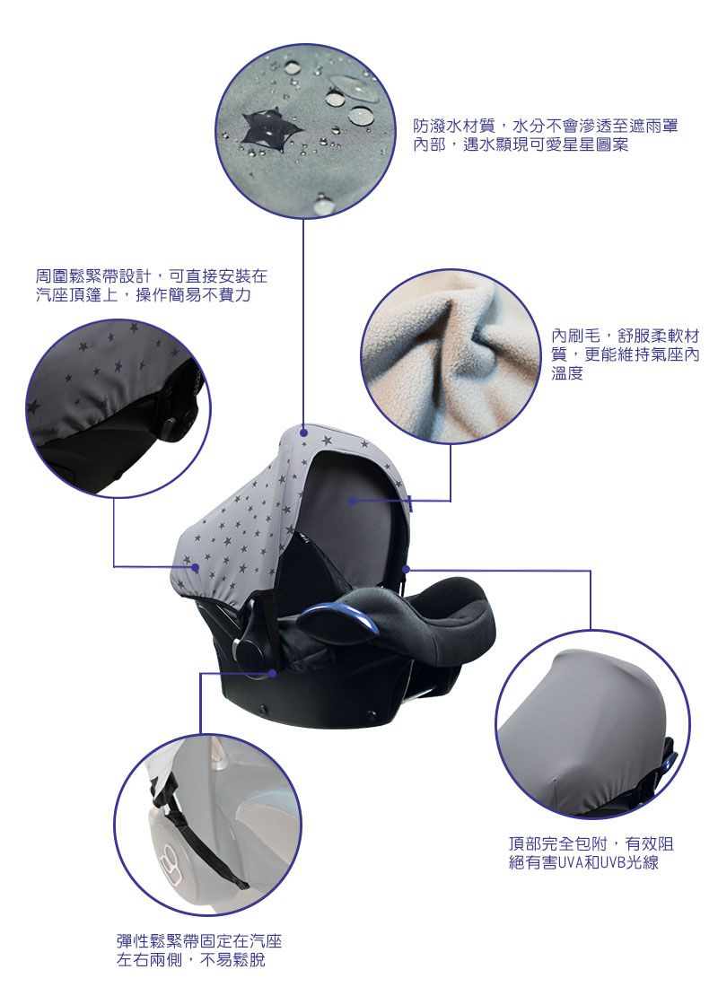 荷蘭 DOOKY - 抗UV手提汽座後遮雨罩特別版-魔幻星星