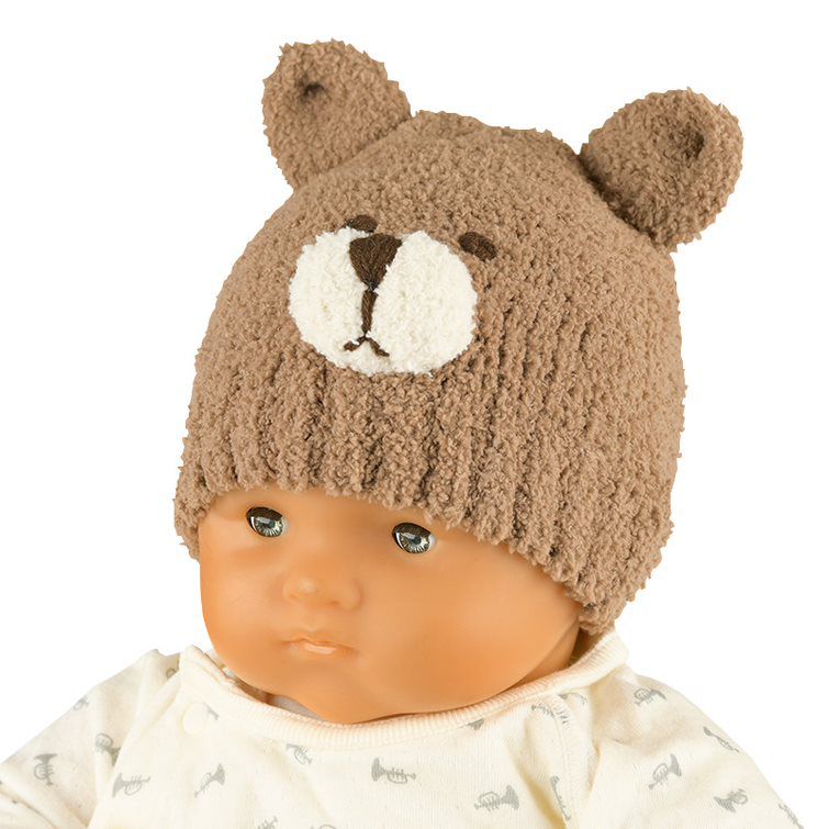 akachan honpo - 毛茸茸針織帽-小熊-咖啡色