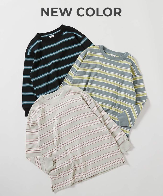 日本 devirock - 100%棉 百搭條紋長袖上衣-黑色圓領