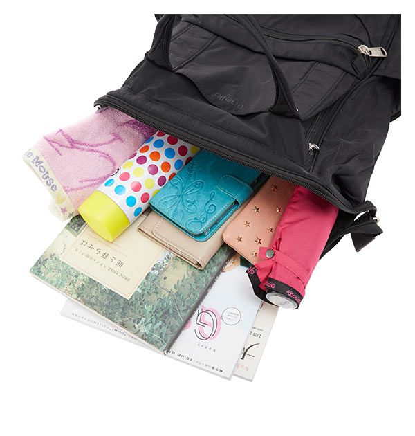 日本 Anello - 棉質尼龍風大開口後背包 10POCKET-mini小尺寸-GY灰