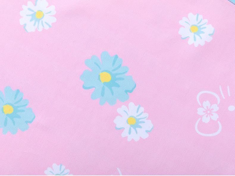 Hellokitty短袖連身泳裝-kitty與花花-粉+藍