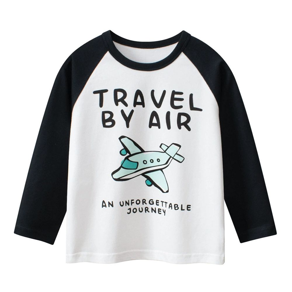 純棉長袖上衣-空中旅程-米白/黑