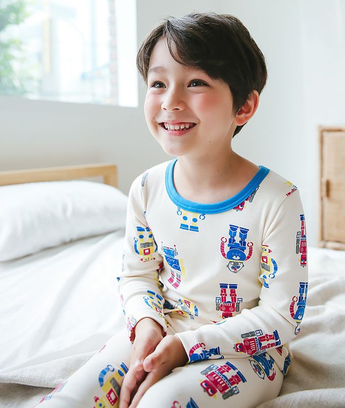 正韓 Puco - 超優質嬰幼兒/兒童長袖有機純棉家居服/睡衣-機器人