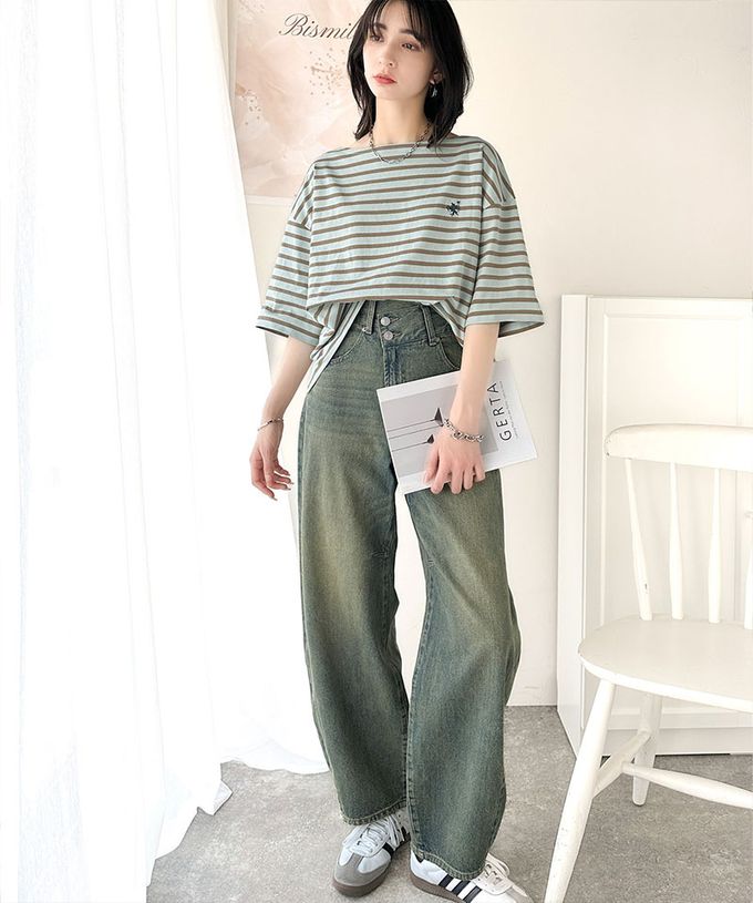 日本 Classical Elf - 混有機棉休閒條紋五分袖上衣-白x黑