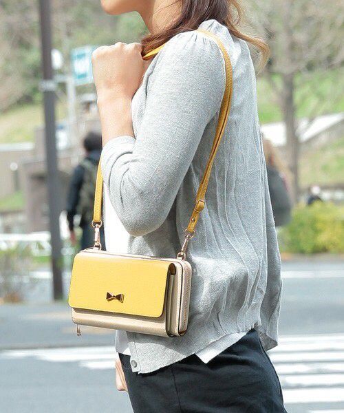 日本 cachecache - 3way蝴蝶結錢夾包-YEIV米白黃