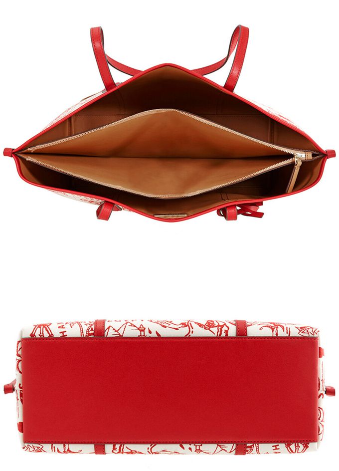 TORY BURCH - 地圖印花帆布托特包 (紅白)