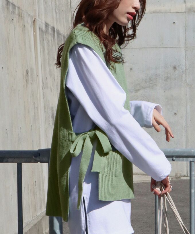 日本 BLUE EAST - 柔軟文藝綁帶針織背心-可可