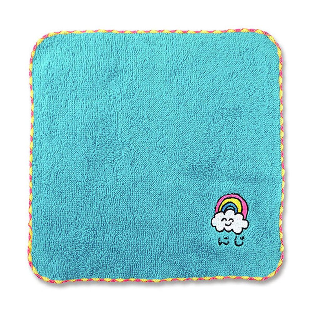 日本 OKUTANI - 童趣插畫小方巾/手帕-快樂彩虹-藍 (20x20cm)