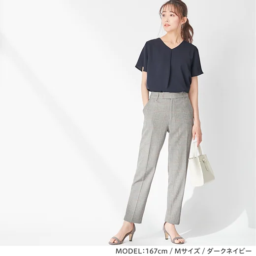 日本 BELLUNA - 雙層小V領雪紡短袖上衣-粉