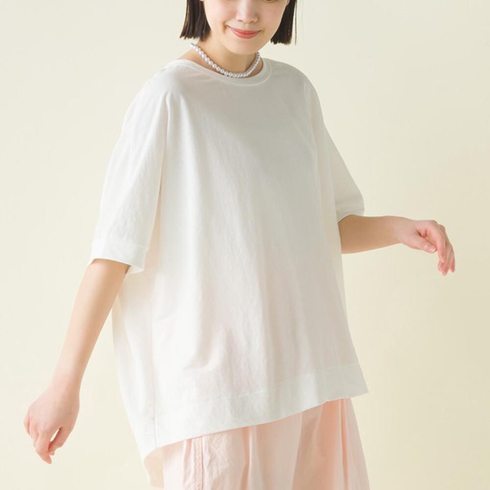 日本 OMNES - 接觸涼感 嫘縈混寬鬆短袖上衣-白