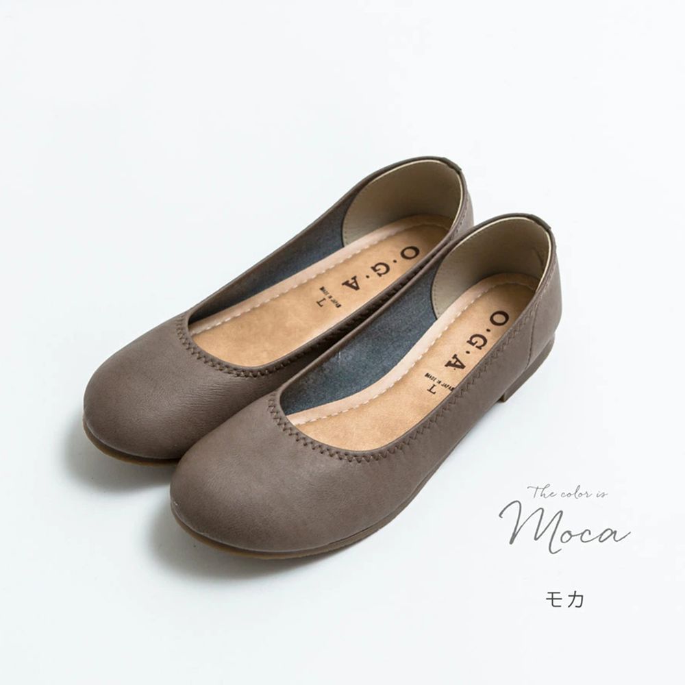 日本女裝代購 - 日本製 仿皮柔軟休閒平底包鞋-摩卡棕