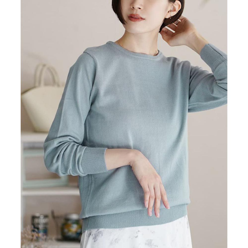 日本 zootie - 100%棉 輕盈柔軟薄針織上衣-圓領-氣質藍